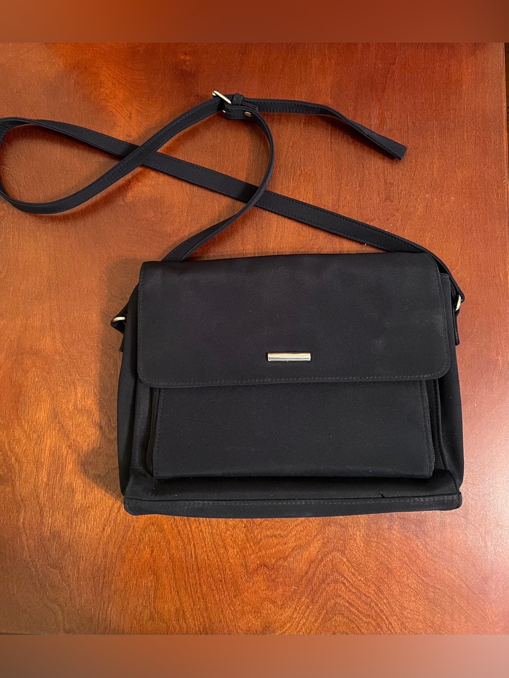 Liz Claiborne Black Crossbody Shoulder Bag with Silver Accent